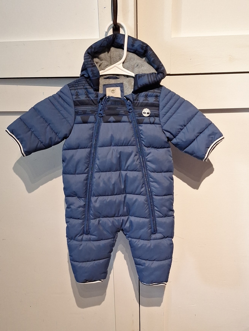 Timberland Blue Quilted Baby Puffer One-Piece with Hood